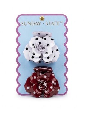 NWT ⚜️🌺⚜️ Sunday State Floral Polka Dot Hair Claw Clip Set of 2